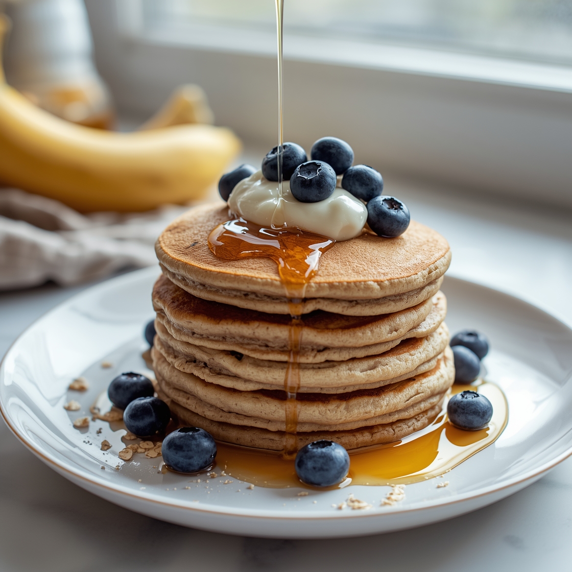Banana Oat Pancakes with Honey
