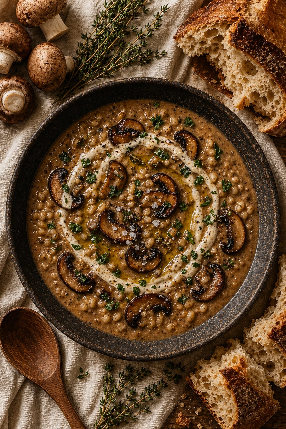 Creamy Mushroom & Barley Soup — Pinterest image