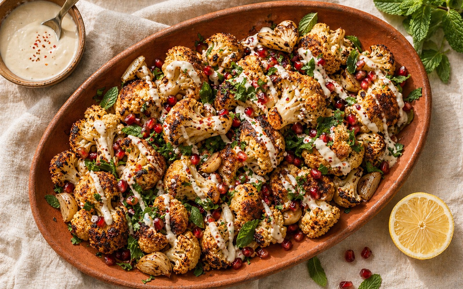 Garlic-Roasted Cauliflower with Tahini & Herbs — GutPlate recipe photo