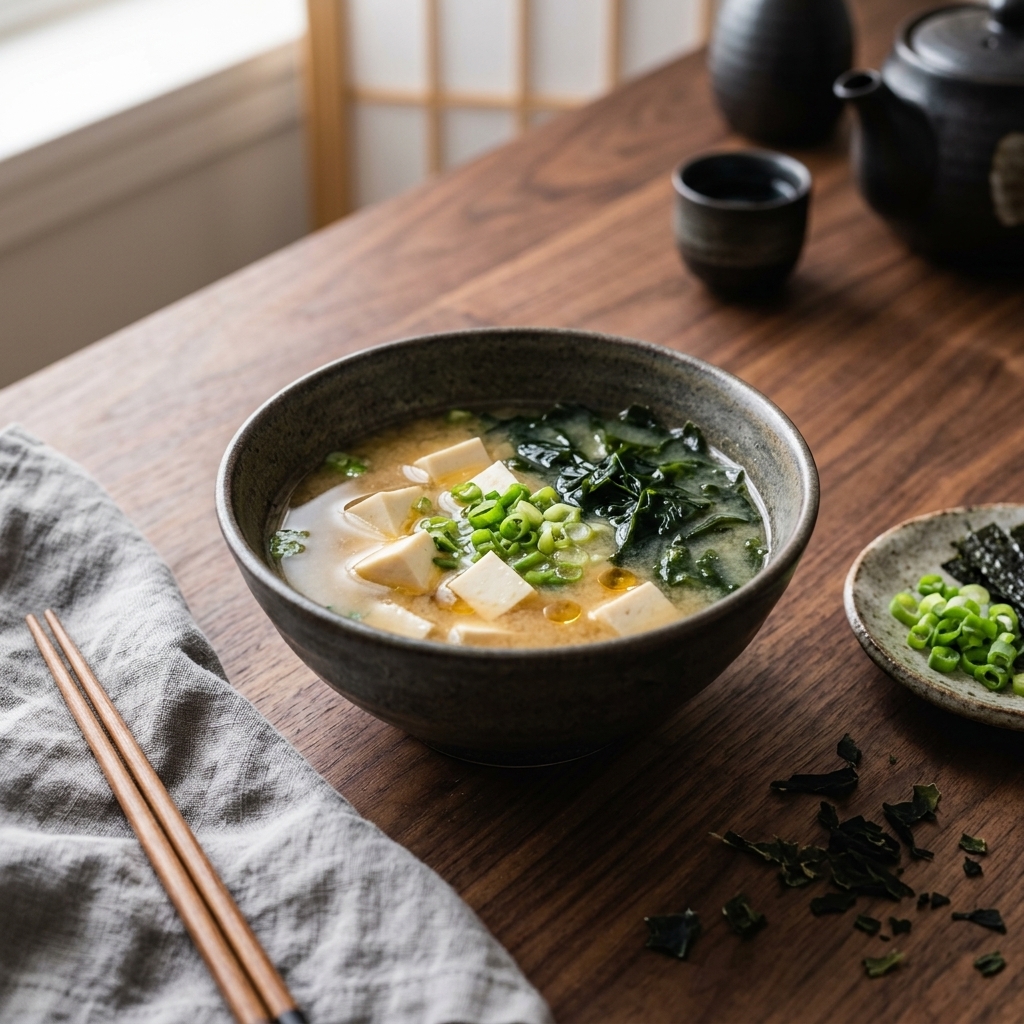 Creamy Miso Soup with Tofu & Seaweed