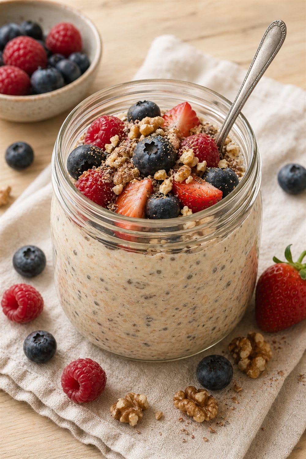 Overnight Oats with Kefir & Berries — Pinterest image