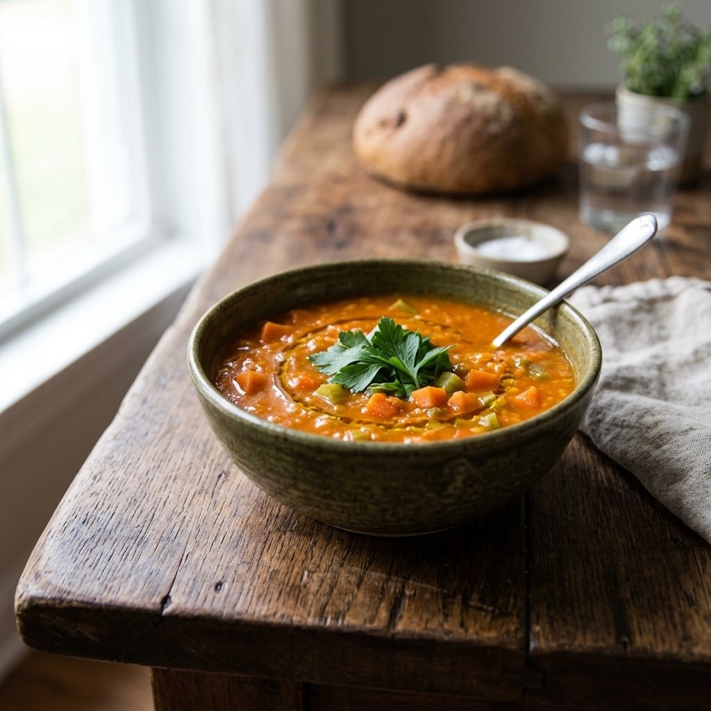 Hearty Red Lentil & Veggie Soup