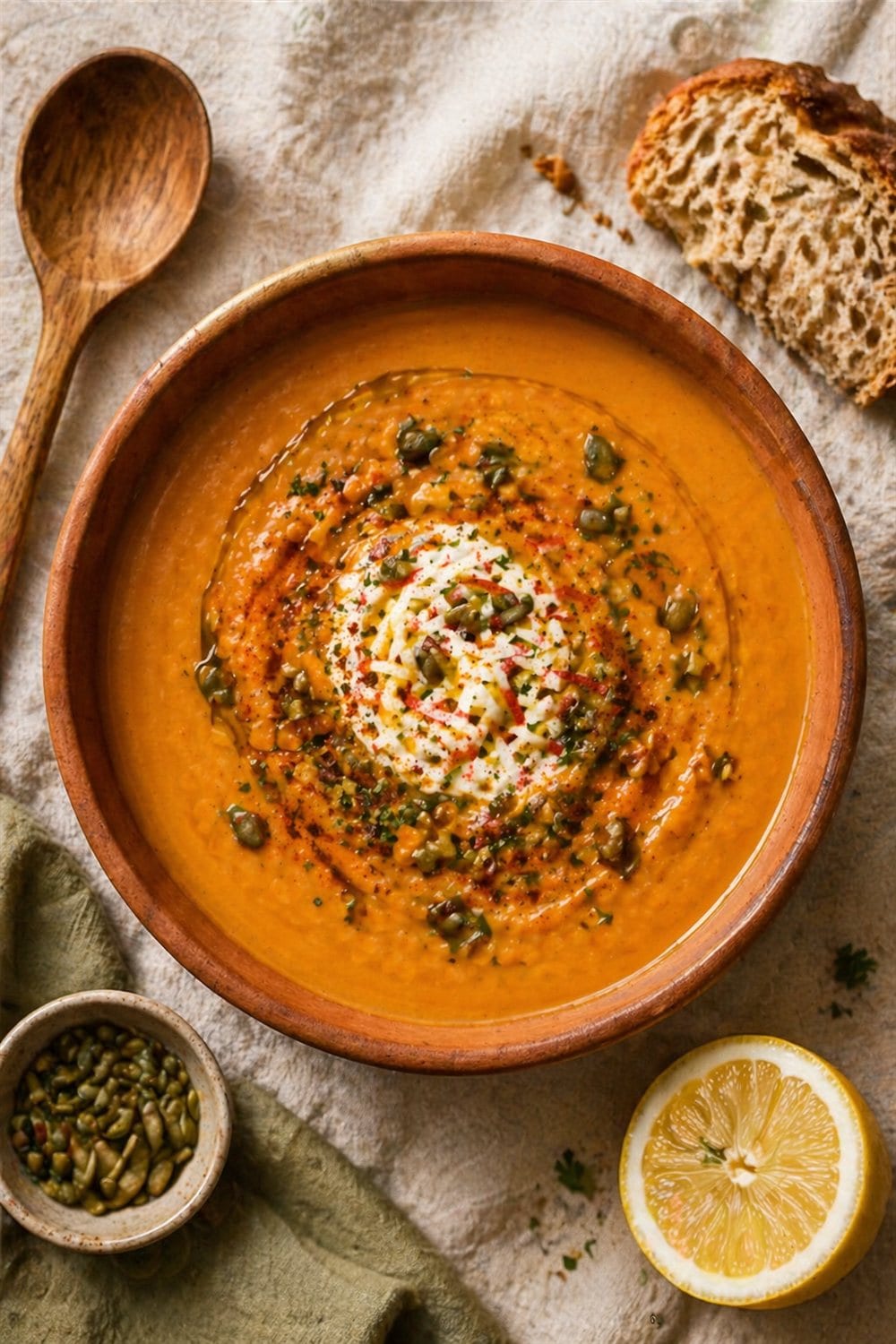 Roasted Sweet Potato & Lentil Soup — Pinterest image