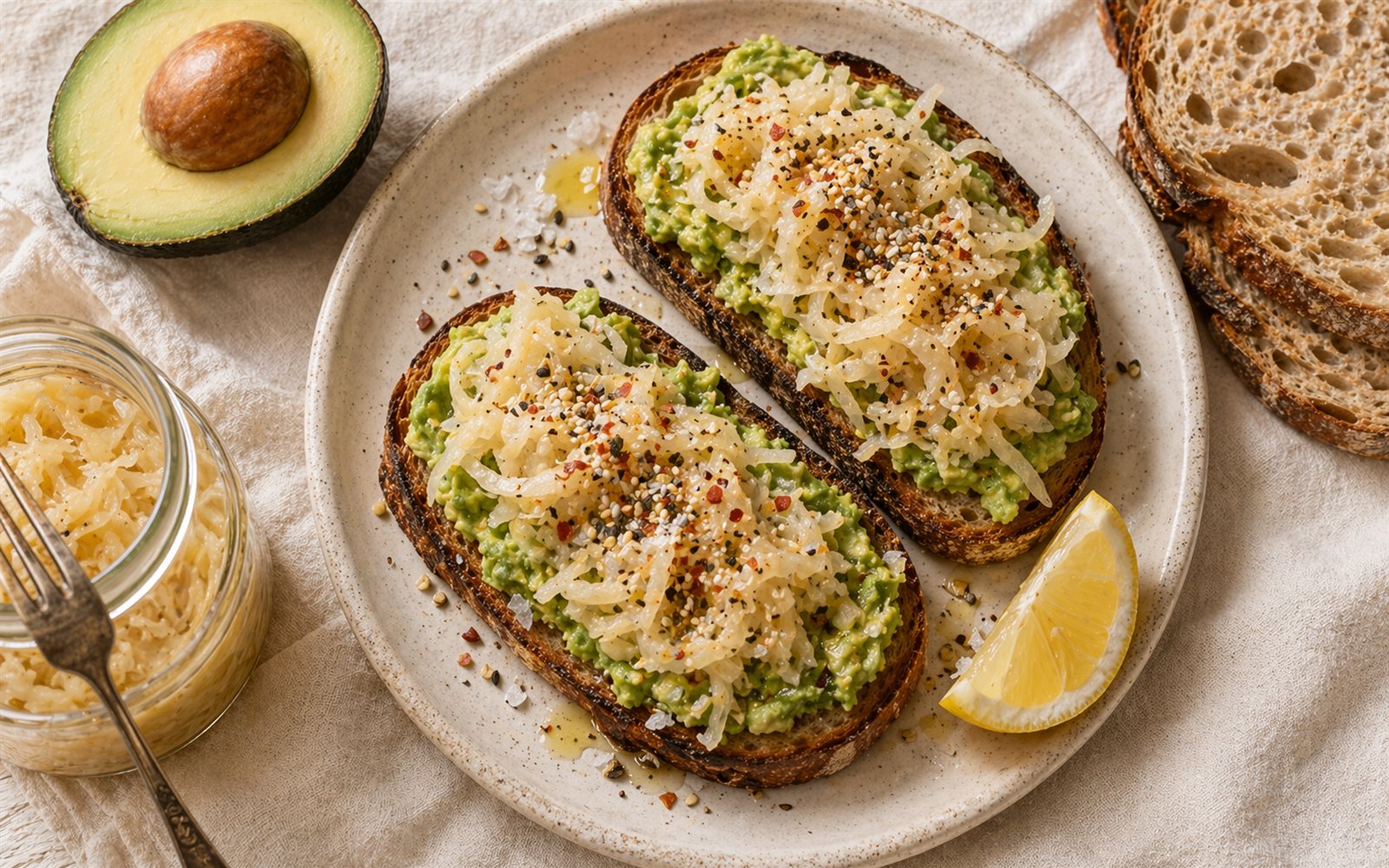 Sourdough Avocado Toast with Sauerkraut — GutPlate recipe photo