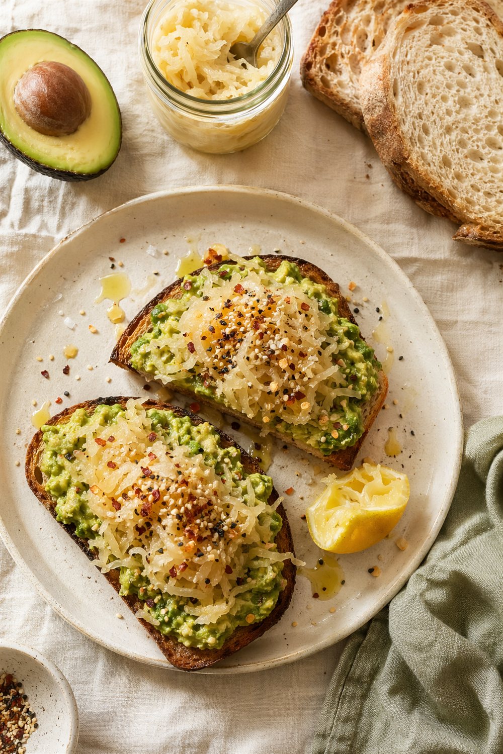 Sourdough Avocado Toast with Sauerkraut — Pinterest image